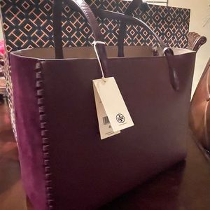 Tory Burch Tote with whipstitching and Suede NWT